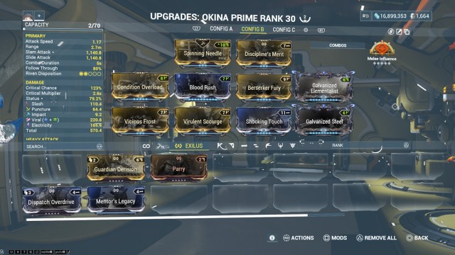 the best Okina Incarnon build in Warframe