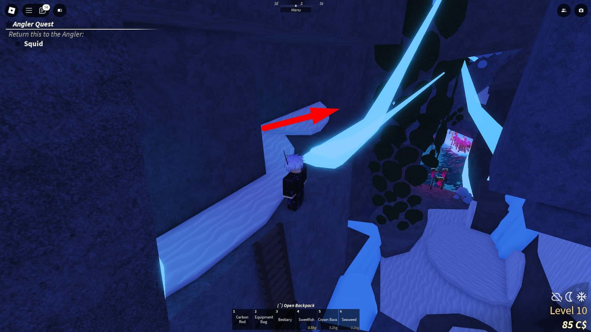 Ledge within the Snowcap Island caves in Fisch Roblox experience