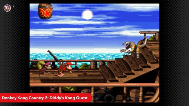 Diddy and Dixie in the first level of Donkey Kong Country 2.