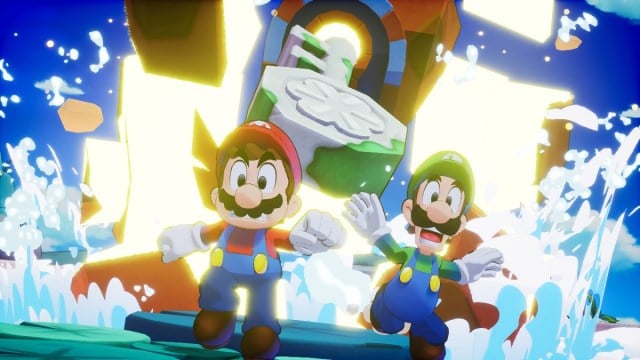 Mario and Luigi Brothership running from disaster