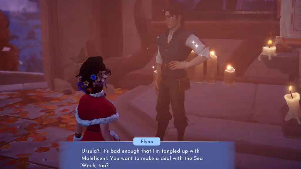 Disney Dreamlight Valley Flynn talking about Ursula