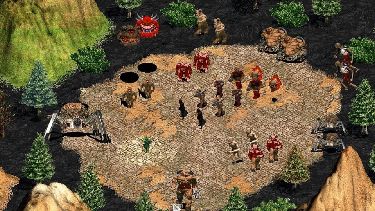 Doom: an isometric view, showing Doom characters on an Age of Empires-esque field.