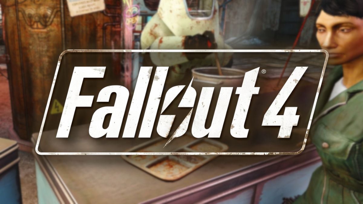 Fallout 4 logo with an image of a robot servant and settler in the background.