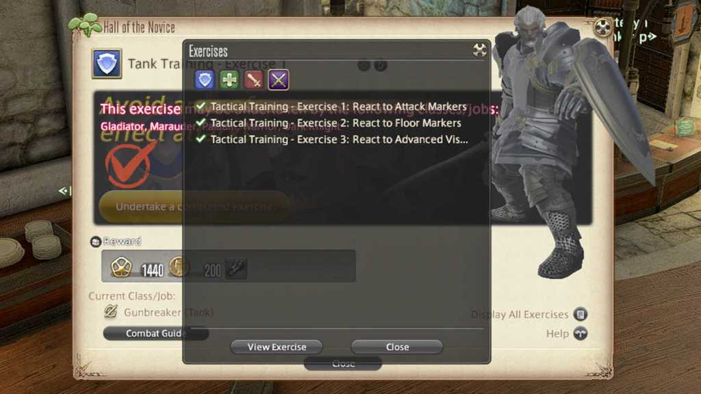 Tactical Training exercises in Final Fantasy XIV