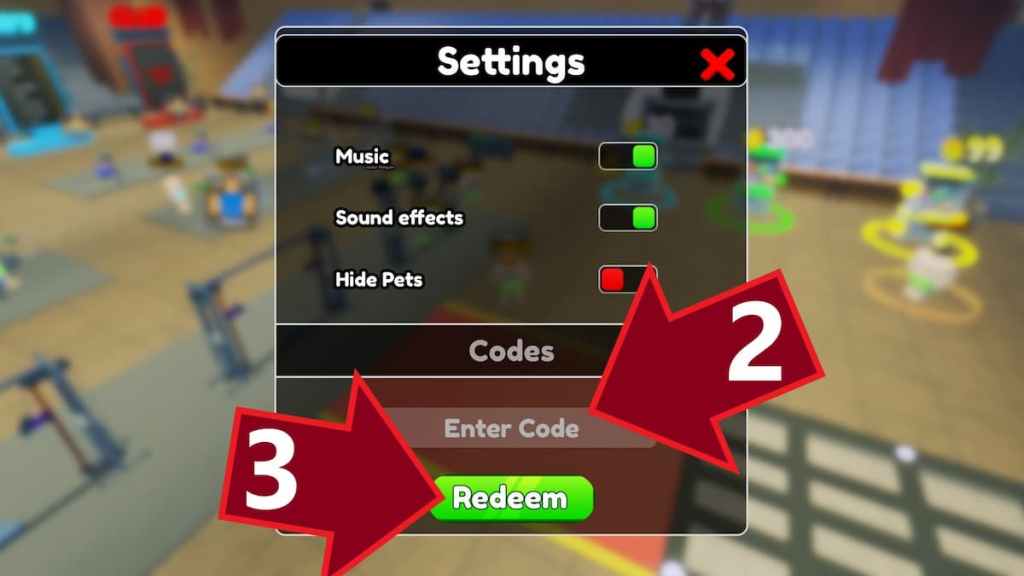 Knockout League Settings menu, Enter Code text box, and Redeem button