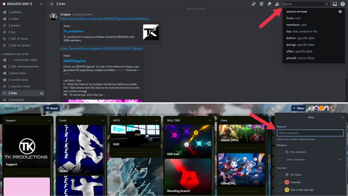 How to search the EGOLOCK Trello and the Discord Server