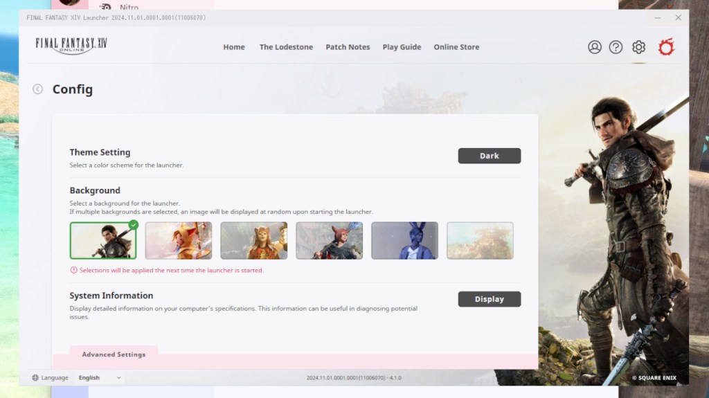 FFXIV Launcher background options