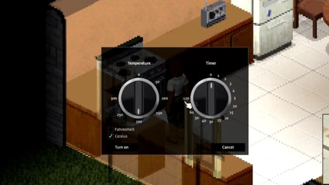 The oven settings in Project Zomboid