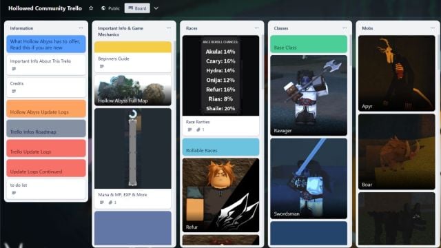 Roblox Hollowed community Trello board