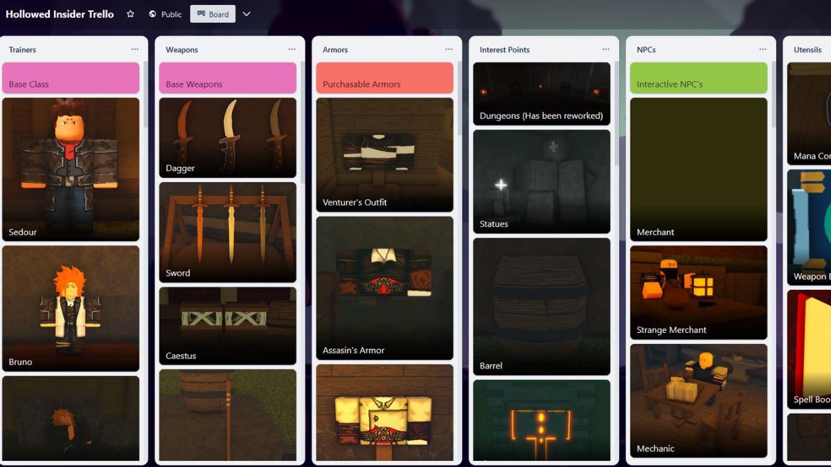 Roblox Hollowed Insider Trello board