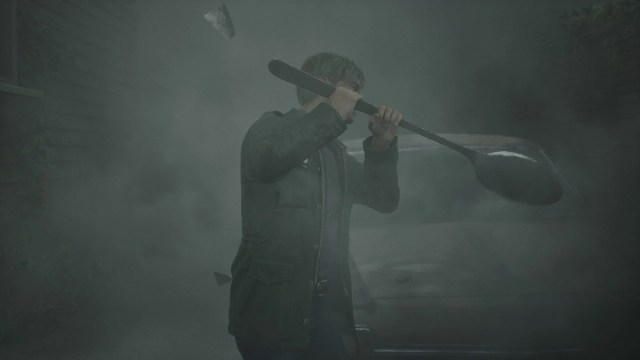 Silent Hill 2: James Sunderland wields a giant spoon like a weapon.