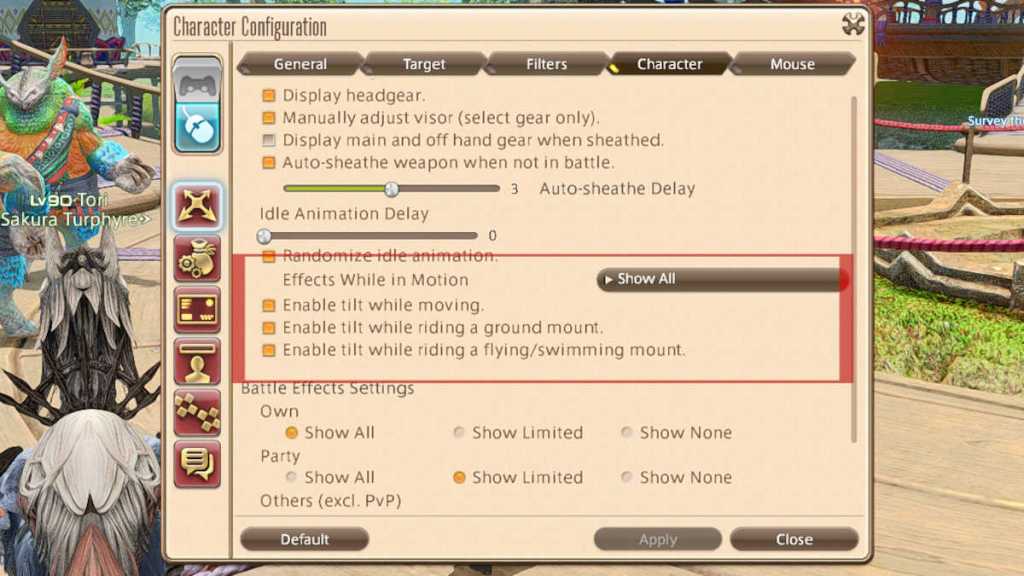 Tilt settings in FFXIV