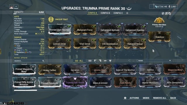 Trumna Prime Warframe build