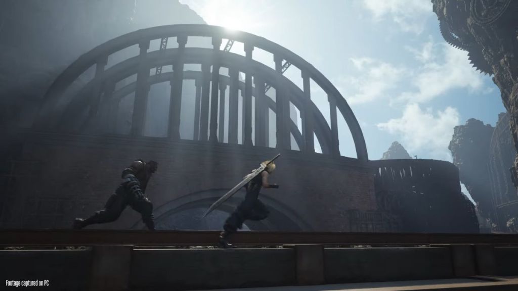 Cloud Strife and Barret running in Final Fantasy VII Rebirth.