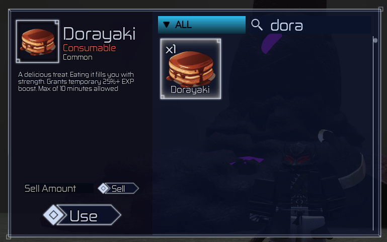 Dorayaki inside an inventory in Jujutsu Infinite