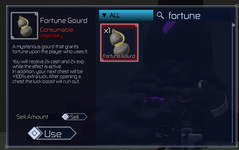 Fortune Gourd inside an inventory in Jujutsu Infinite