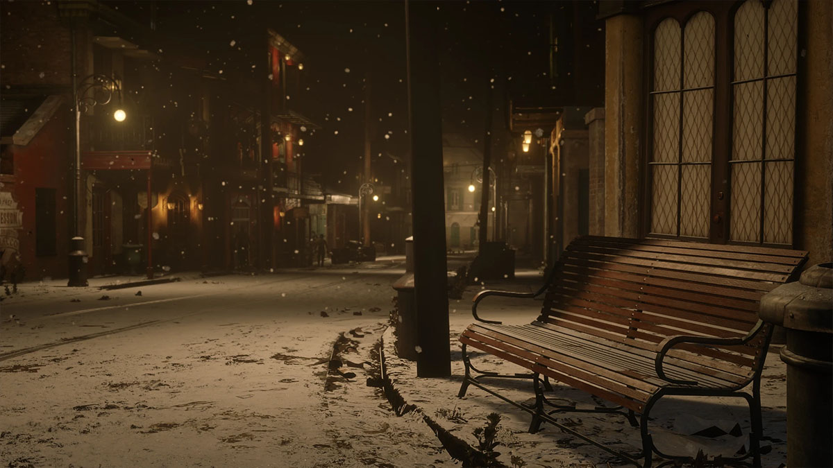 Saint Denis covered in snow in Red Dead Redemption 2