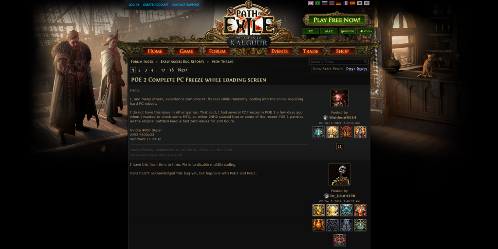 An image of Path of Exile Infinite Loading bug