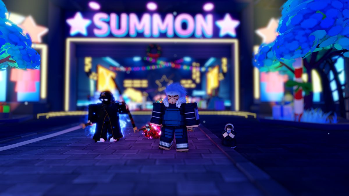 Players standing in the main lobby in Anime Adventures