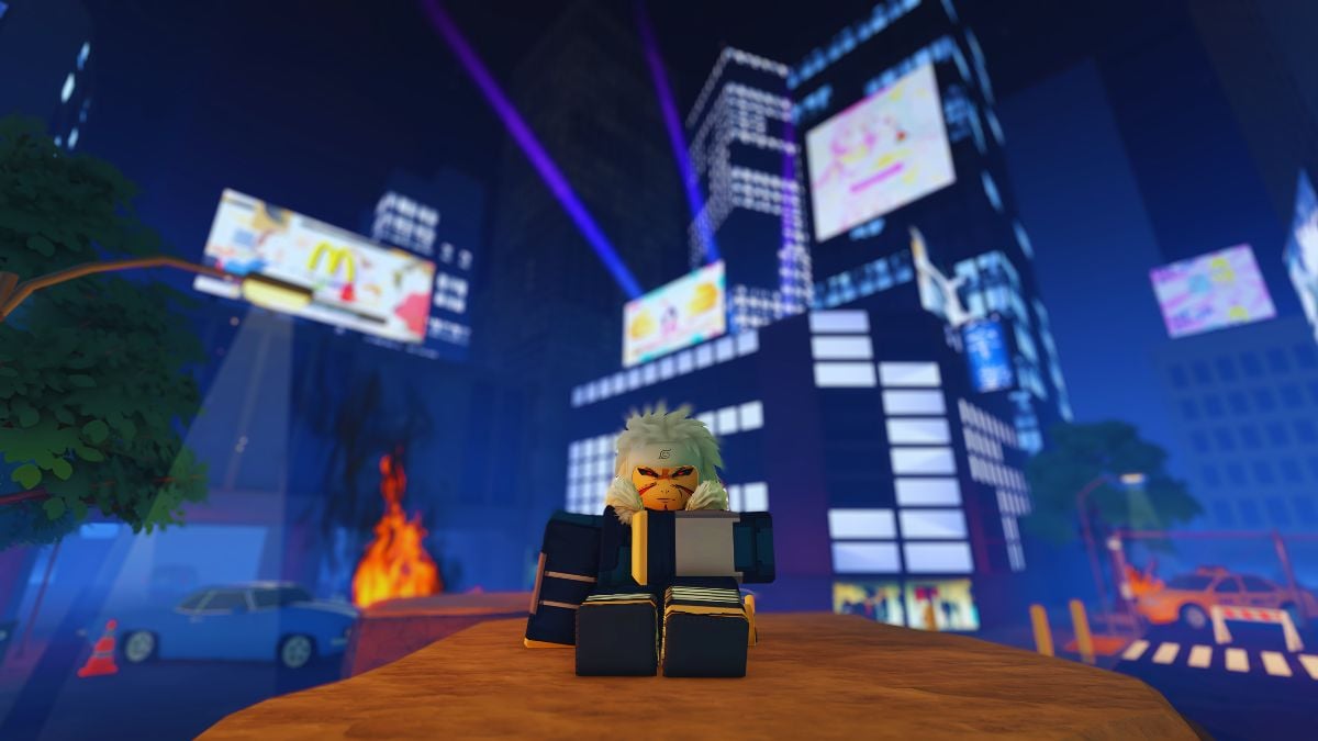 A player posing in the Shibuya Legend mode in Anime Realms Roblox experience