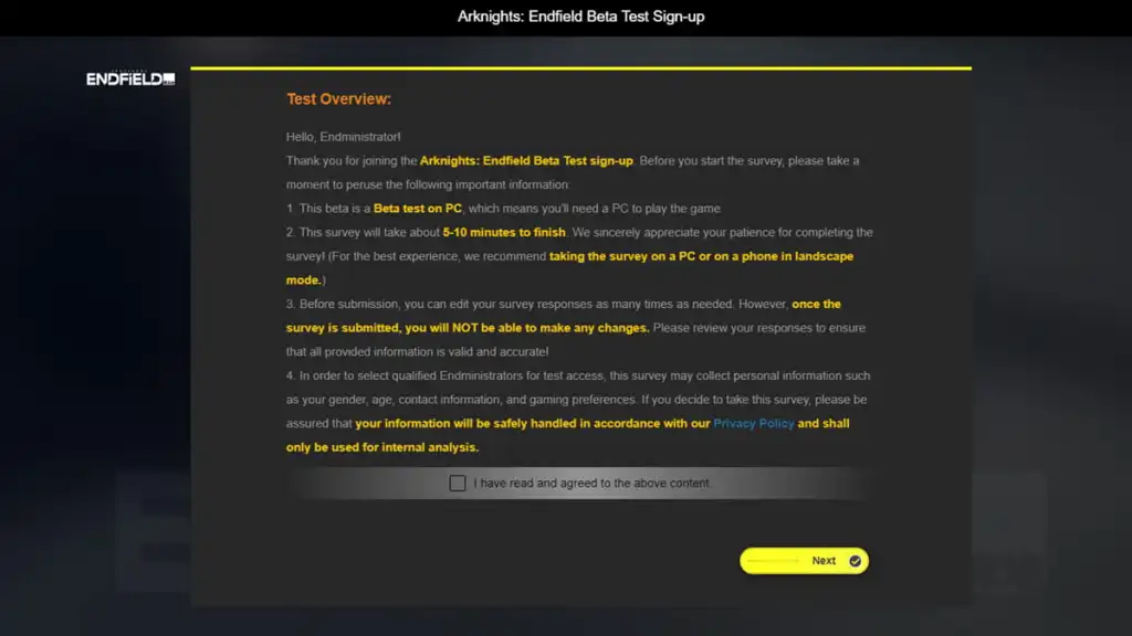 Arknights Endfield survey info