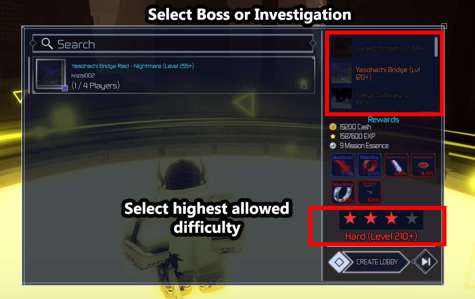 how to farm bosses and investigations in jujutsu infinite