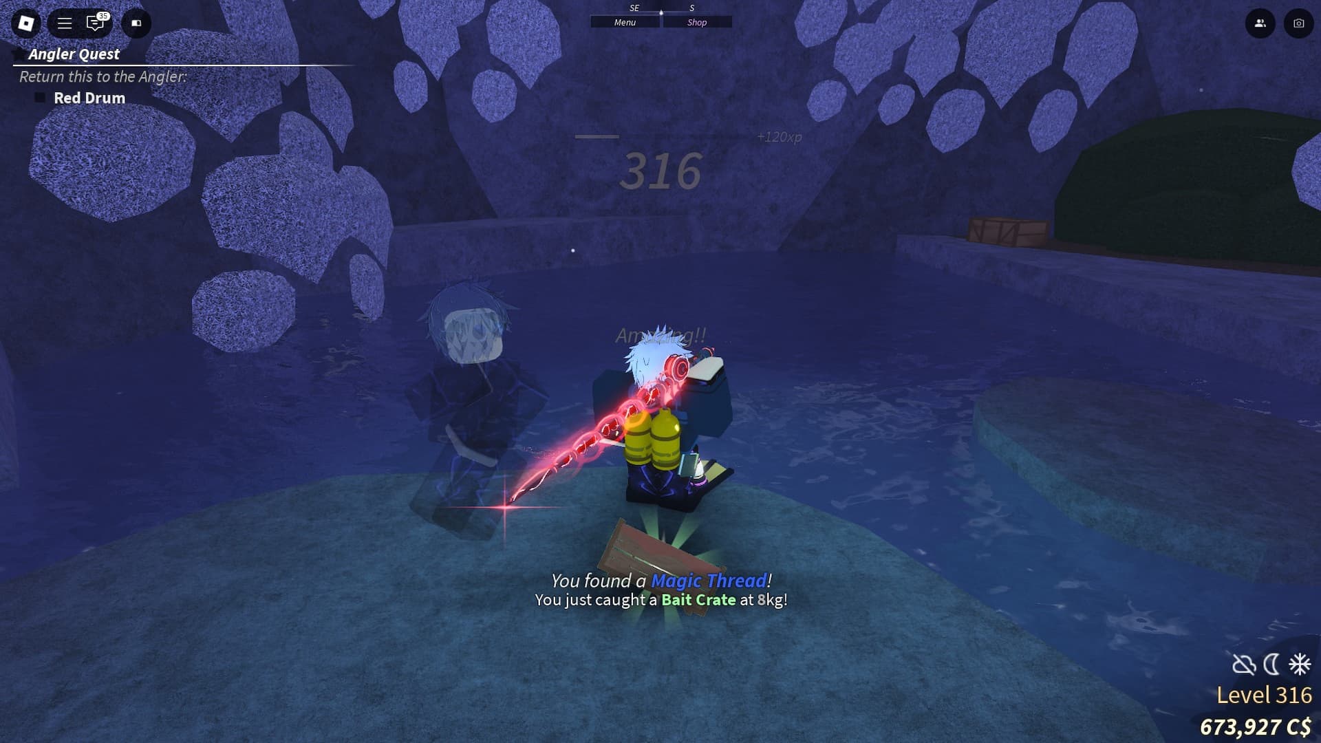 Player fishing in a Northern Expedition cave in Fisch