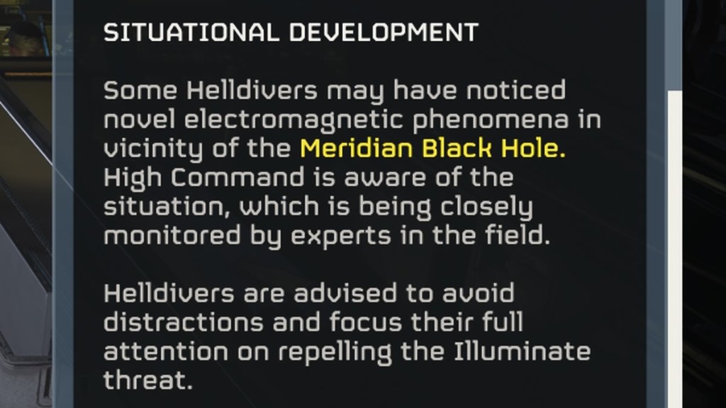 Helldivers 2 - Meridia black hole Illuminate invasion - super earth message