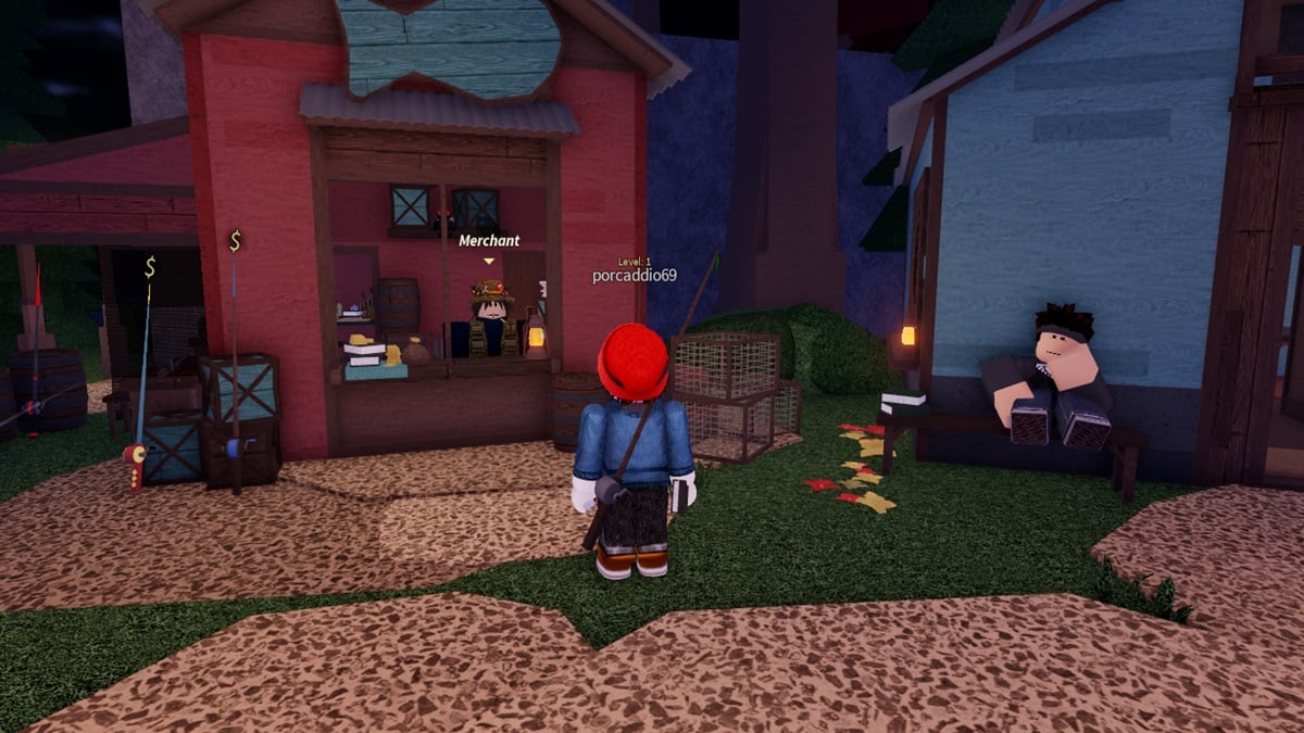 Roblox character in front of a merchant