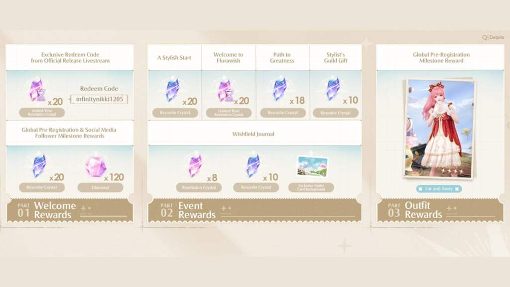 Infinity Nikki pre-registration and welcome rewards