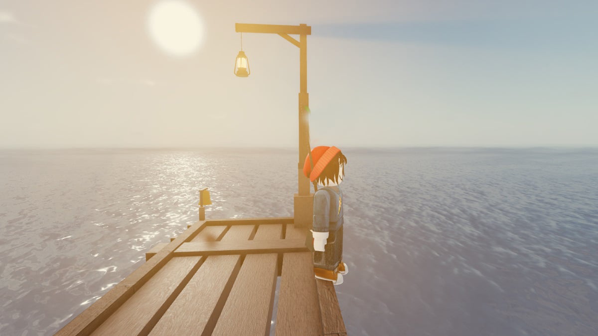 Rarest fish in Fisch - Roblox character on pier