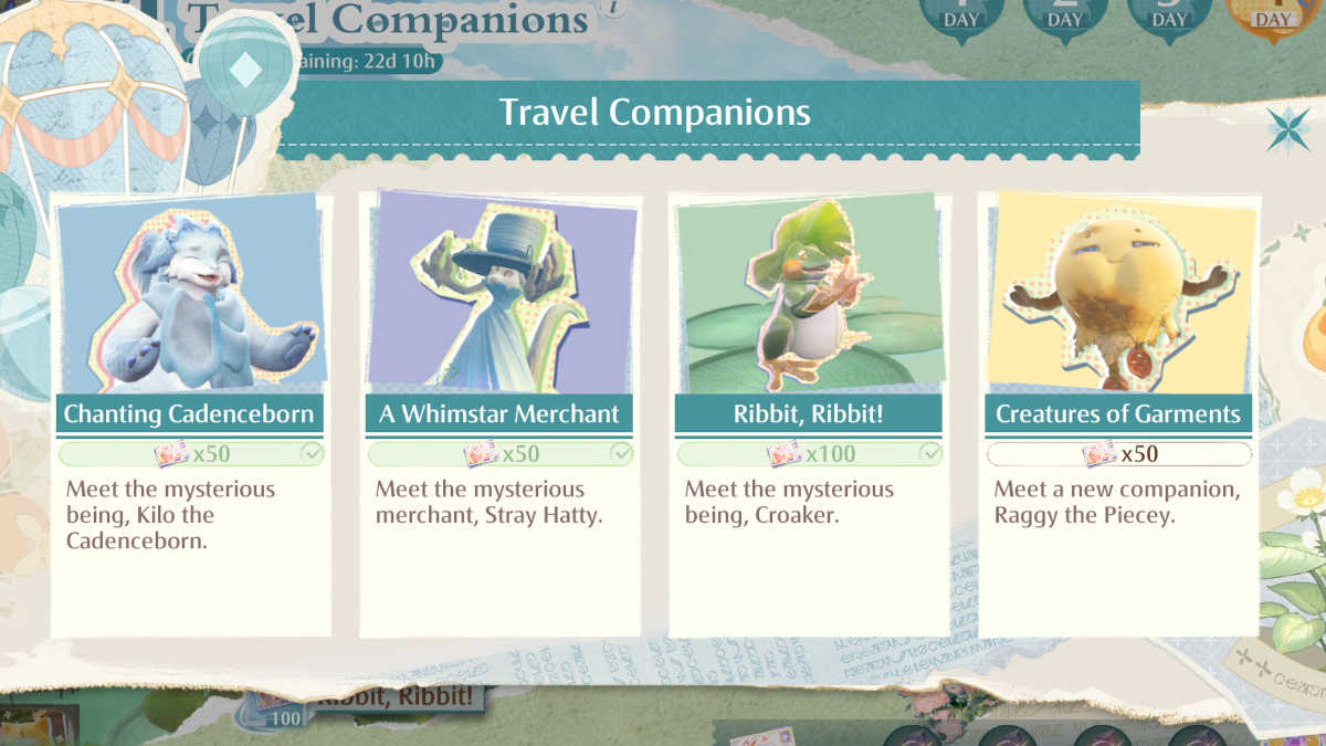 Travel Companions goals in Infinity Nikki