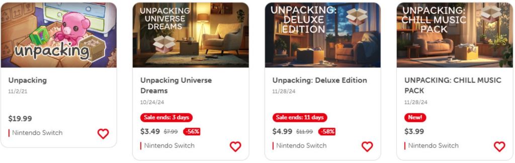 eShop selling Unpacking copycats