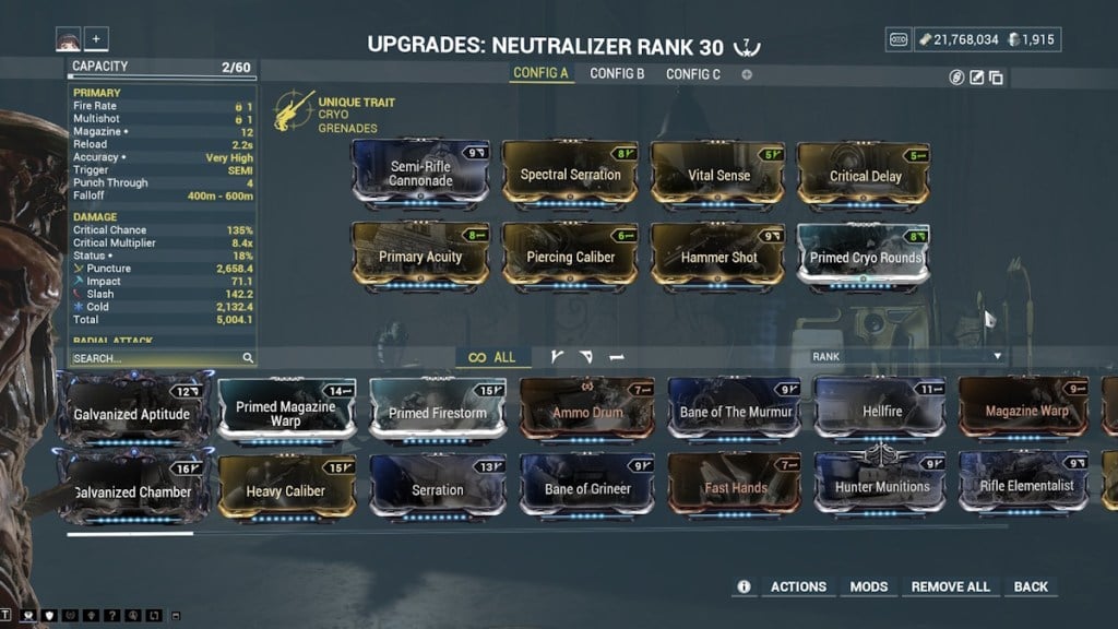 Warframe Neutralizer mods