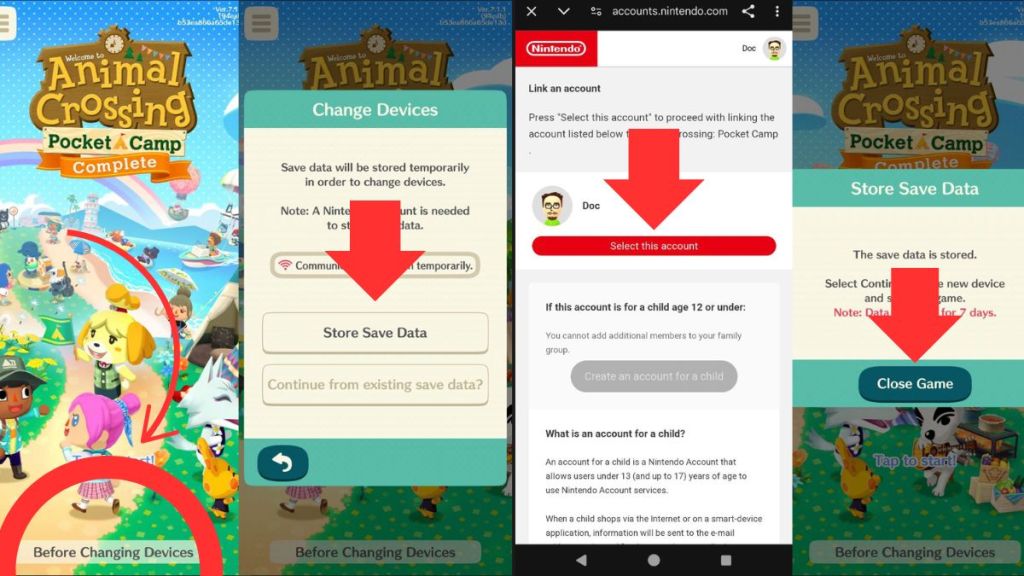 Steps showing how to back up your Animal Crossing save data