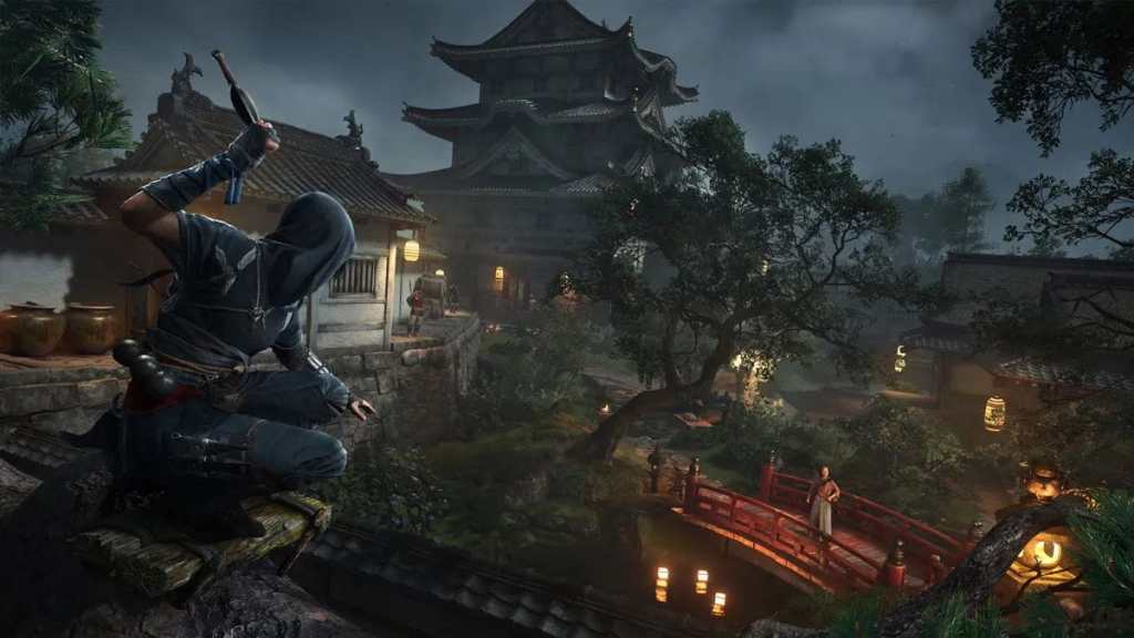 Naoe overlooks an area in Assassin's Creed Shadows