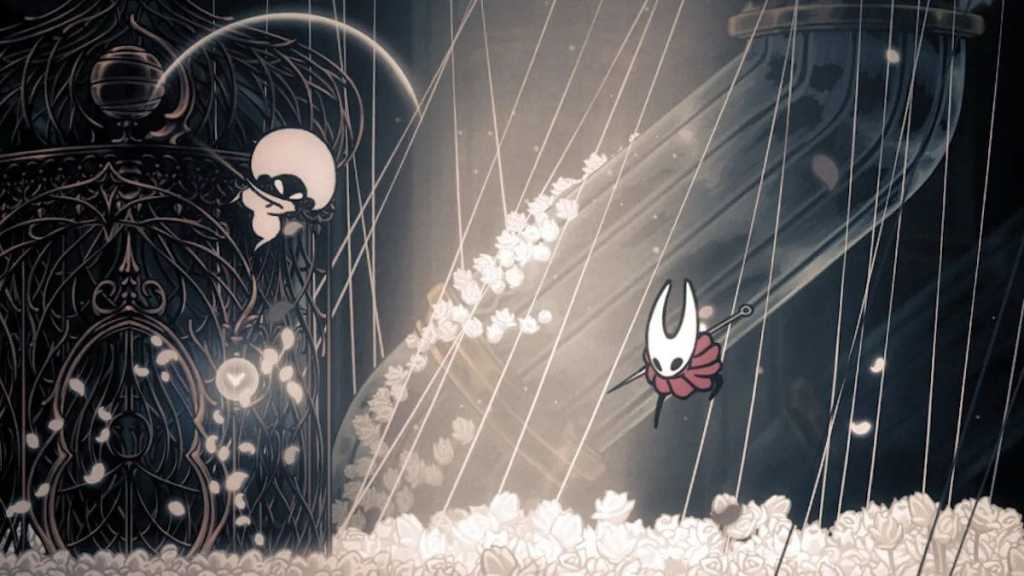 A screenshot of Hollow Knight: Silksong featuring a boss fight, again.