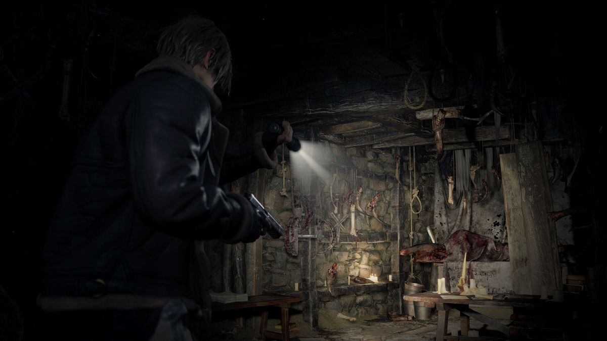 Leon Kennedy exploring the village in Resident Evil 4 Remake.