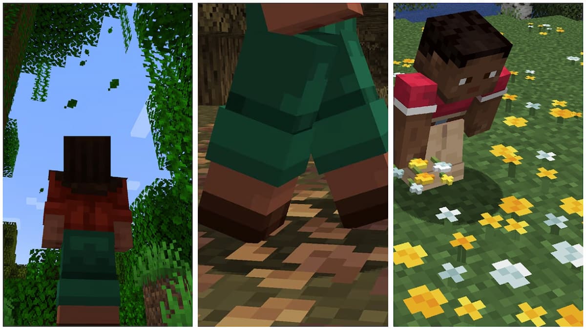 Falling leaves, leaf pile, and wildflowers in Minecraft