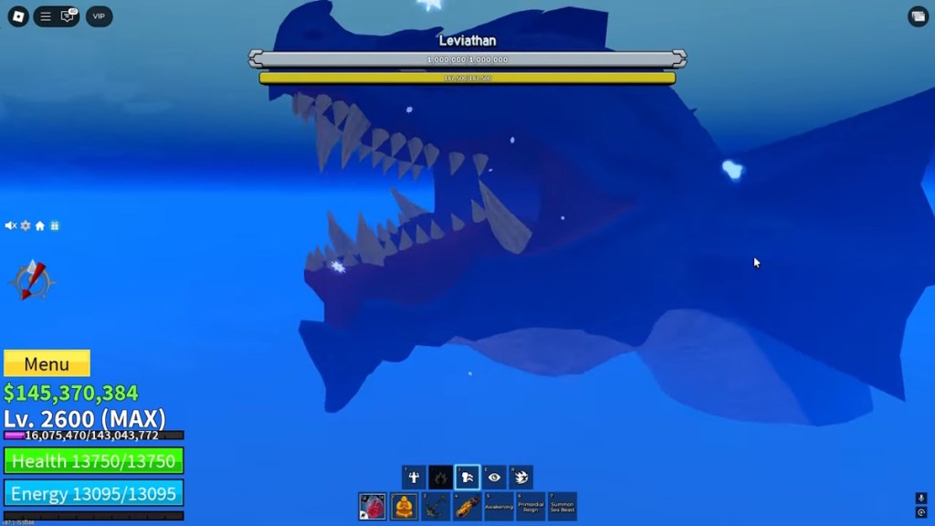 Fighting the Leviathan boss in Blox Fruits