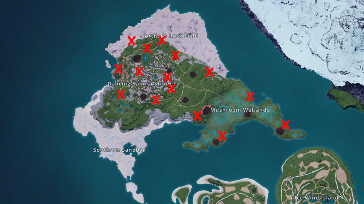 Map of Cherry Blossom Cave locations in Palworld