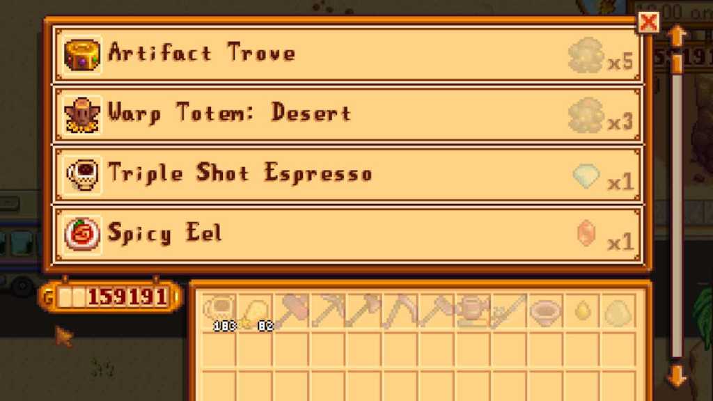 Items sold at the Desert Trader in Stardew Valley