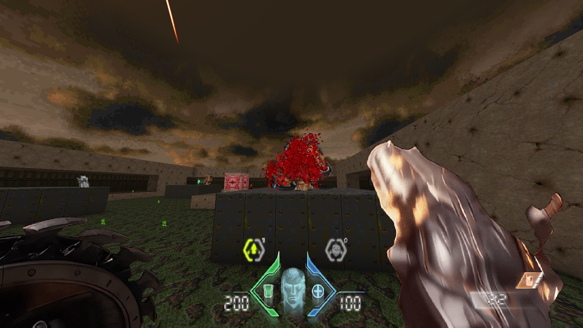 An action-packed screenshot from Doom 2 showing the more advanced visuals of the weapons from Doom: The Dark Ages.