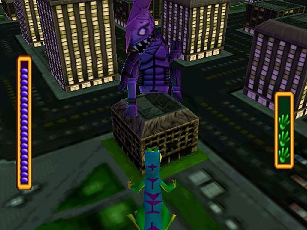 Gex fighting a giant creature