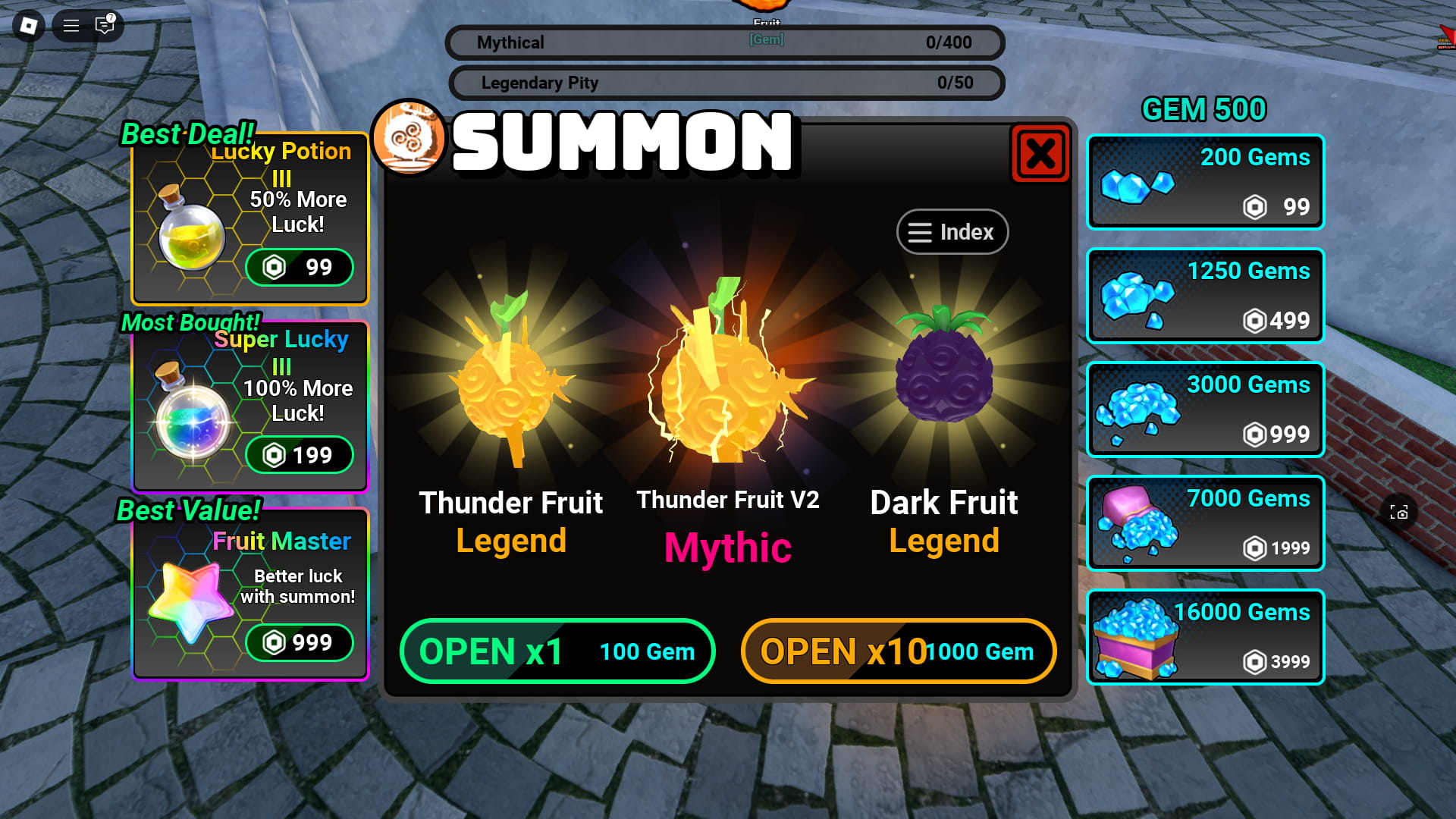 Summon menu in Fruit Reborn Roblox experience