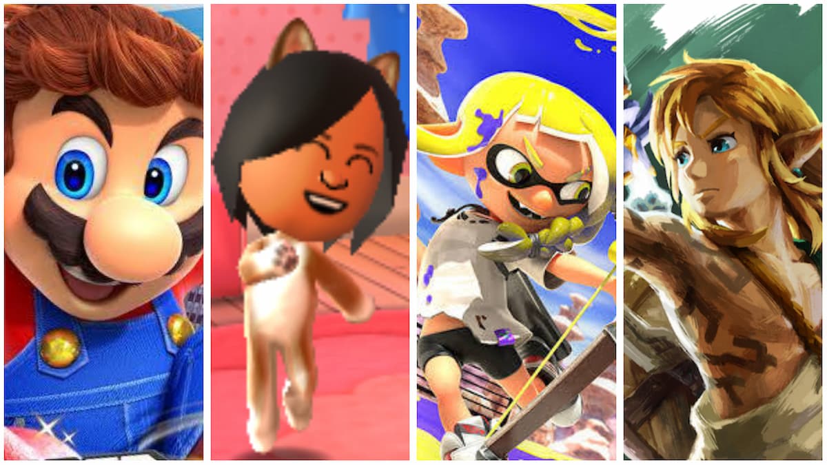 Mario, Tomodachi Life, Splatoon 3, and Tear of the Kingdom artwork