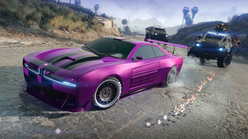 A purple car racing in GTA Online