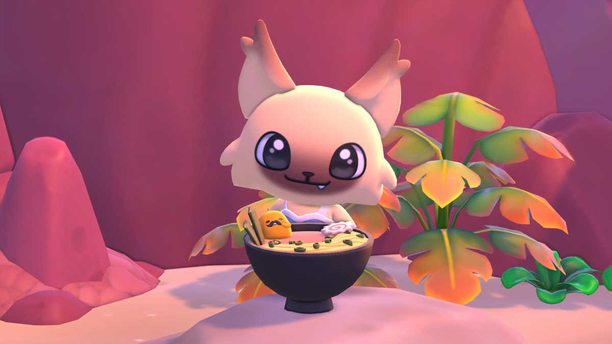 Player and a Gudetama bowl in Hello Kitty Island Adventure