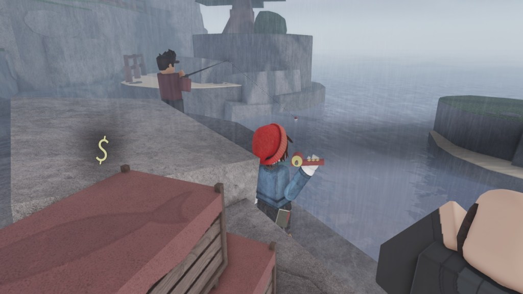 Fishing with two Roblox characters