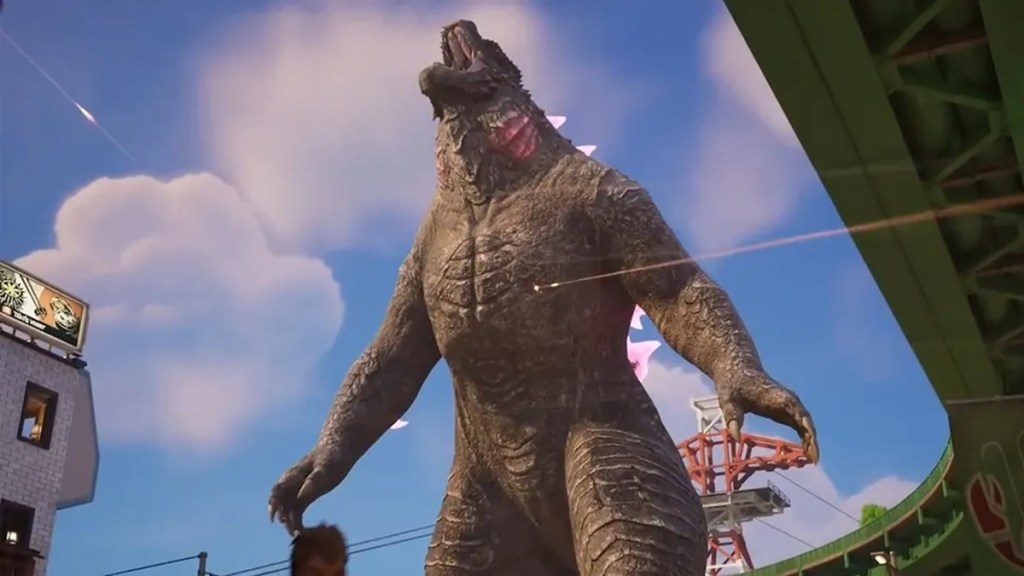 Godzilla being shot in Fortnite